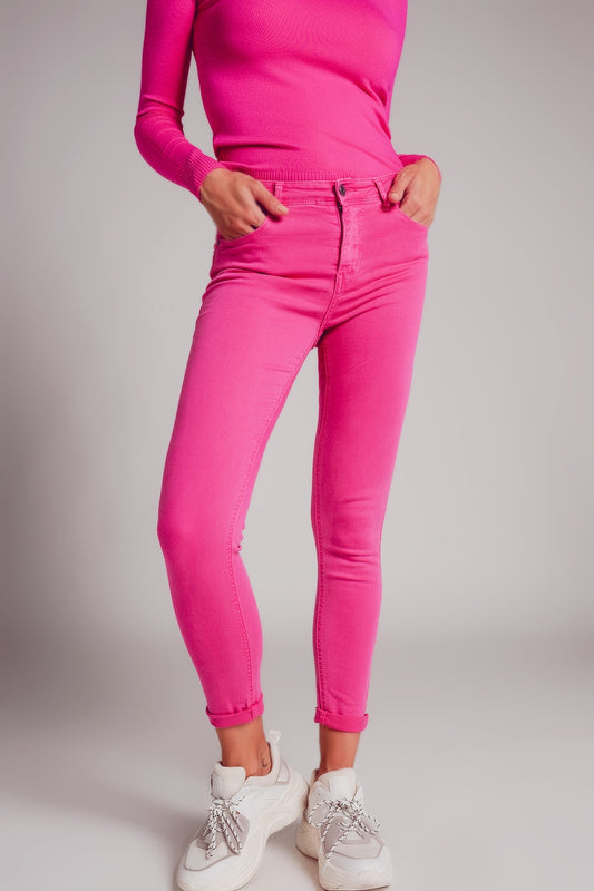 Q2 Vaqueros de talle alto color fucsia