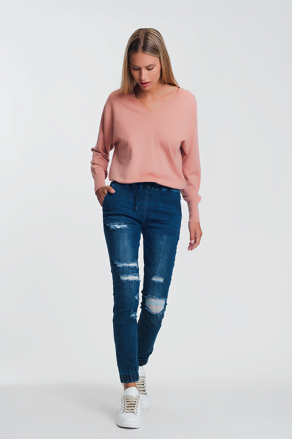 Vaqueros ligeros estilo joggers azul oscuro Q2