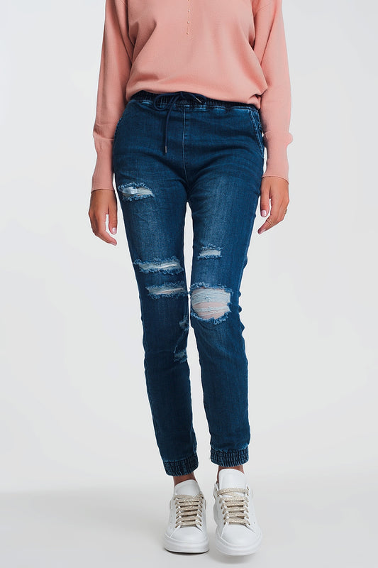 Q2 Vaqueros ligeros estilo joggers azul oscuro