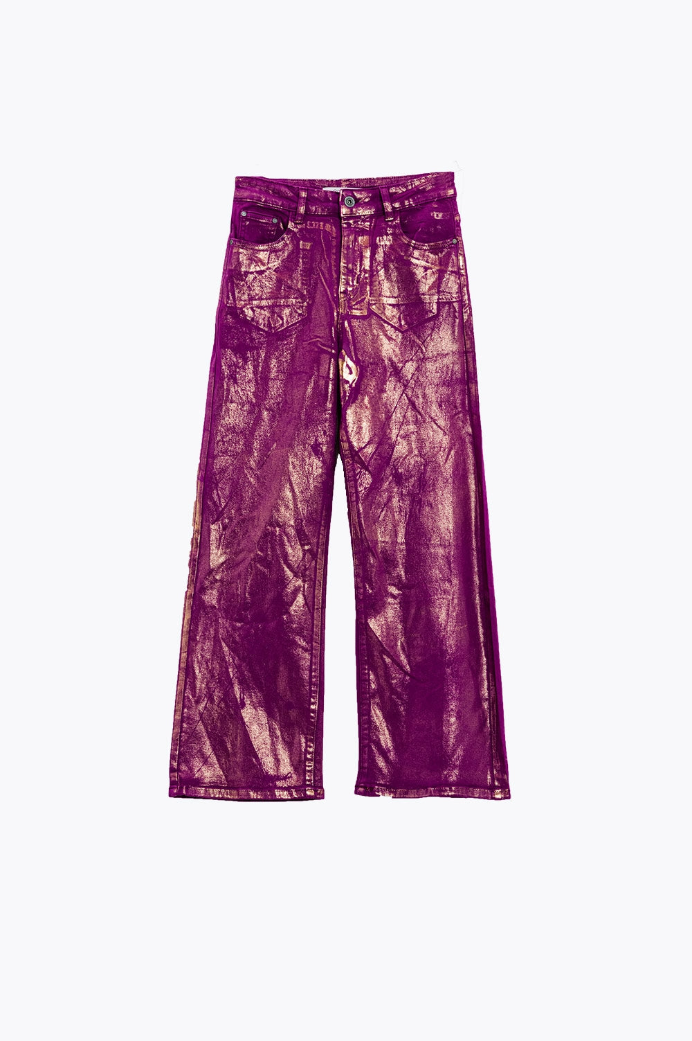 Vaqueros magenta de pata ancha con acabado metalizado en dorado Q2