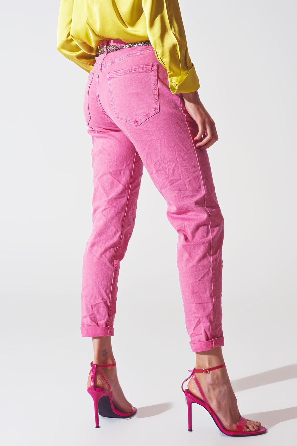 Vaqueros pitillo arrugados rosa Q2