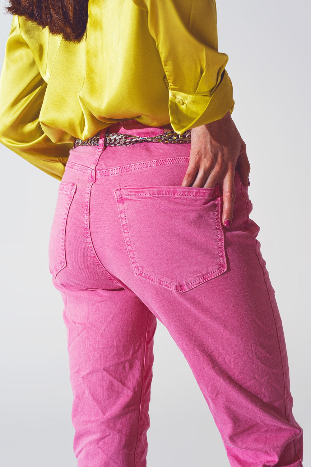 Vaqueros pitillo arrugados rosa Q2