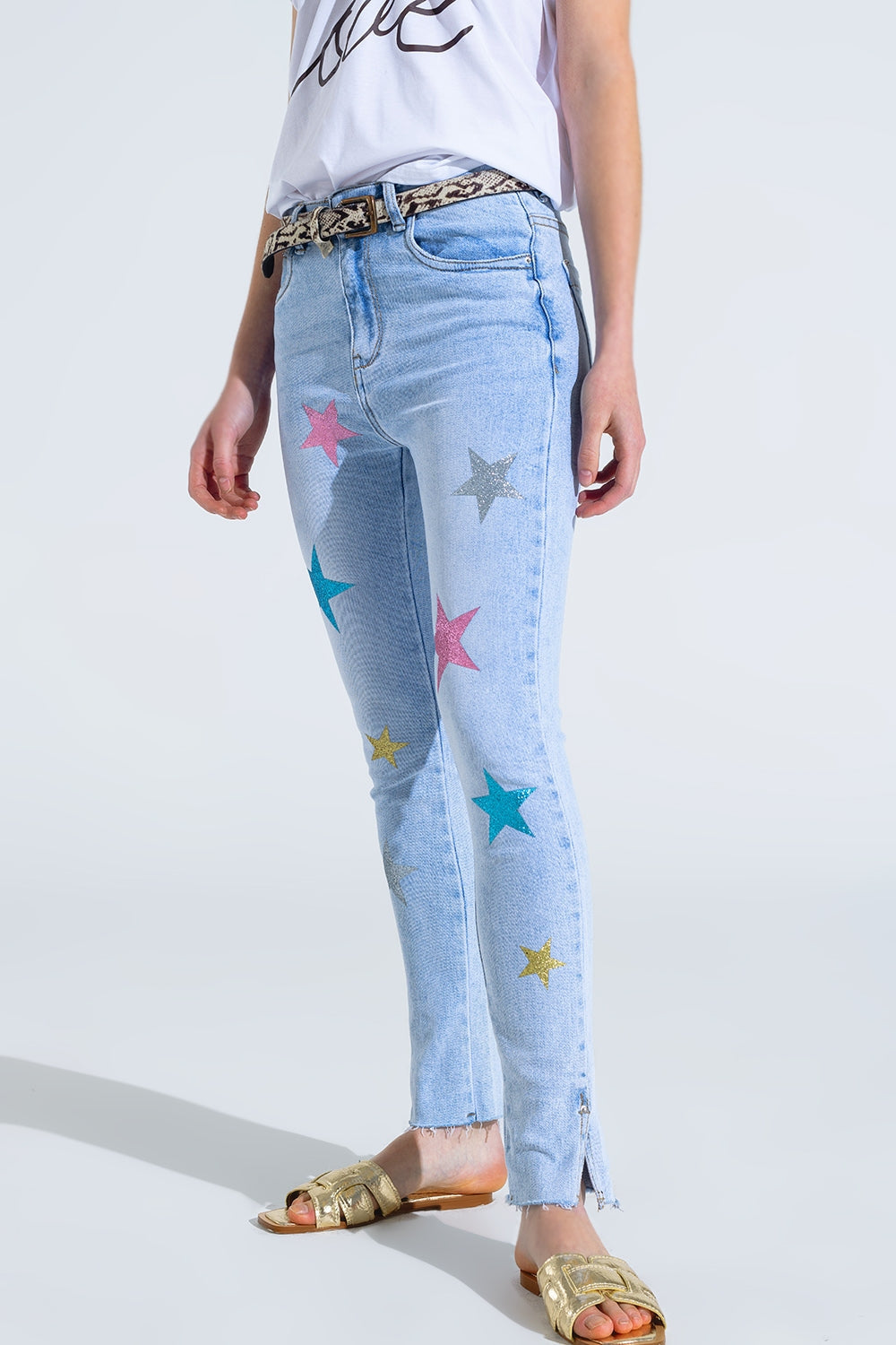 Vaqueros pitillo con estrellas en las piernas Q2