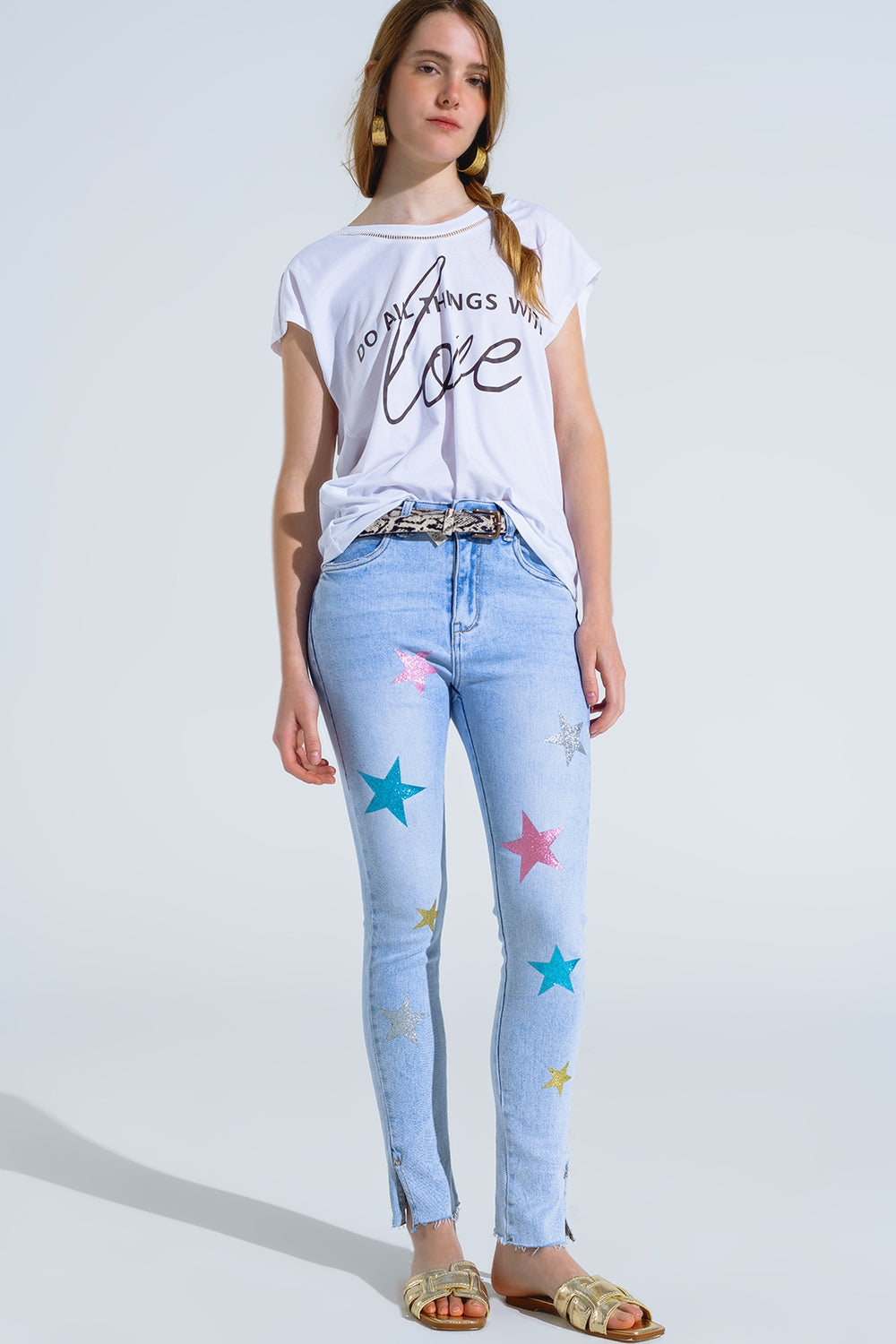 Vaqueros pitillo con estrellas en las piernas Q2