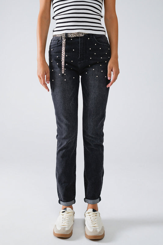 Q2 Vaqueros pitillo negros con strass