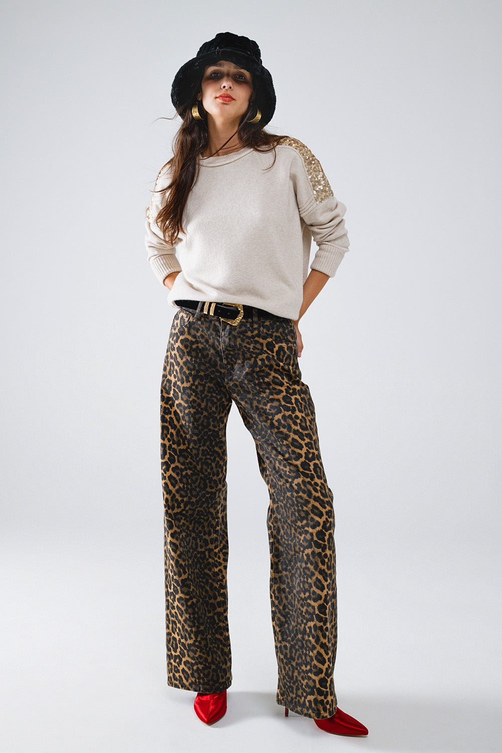 Vaqueros rectos con estampado de leopardo Q2