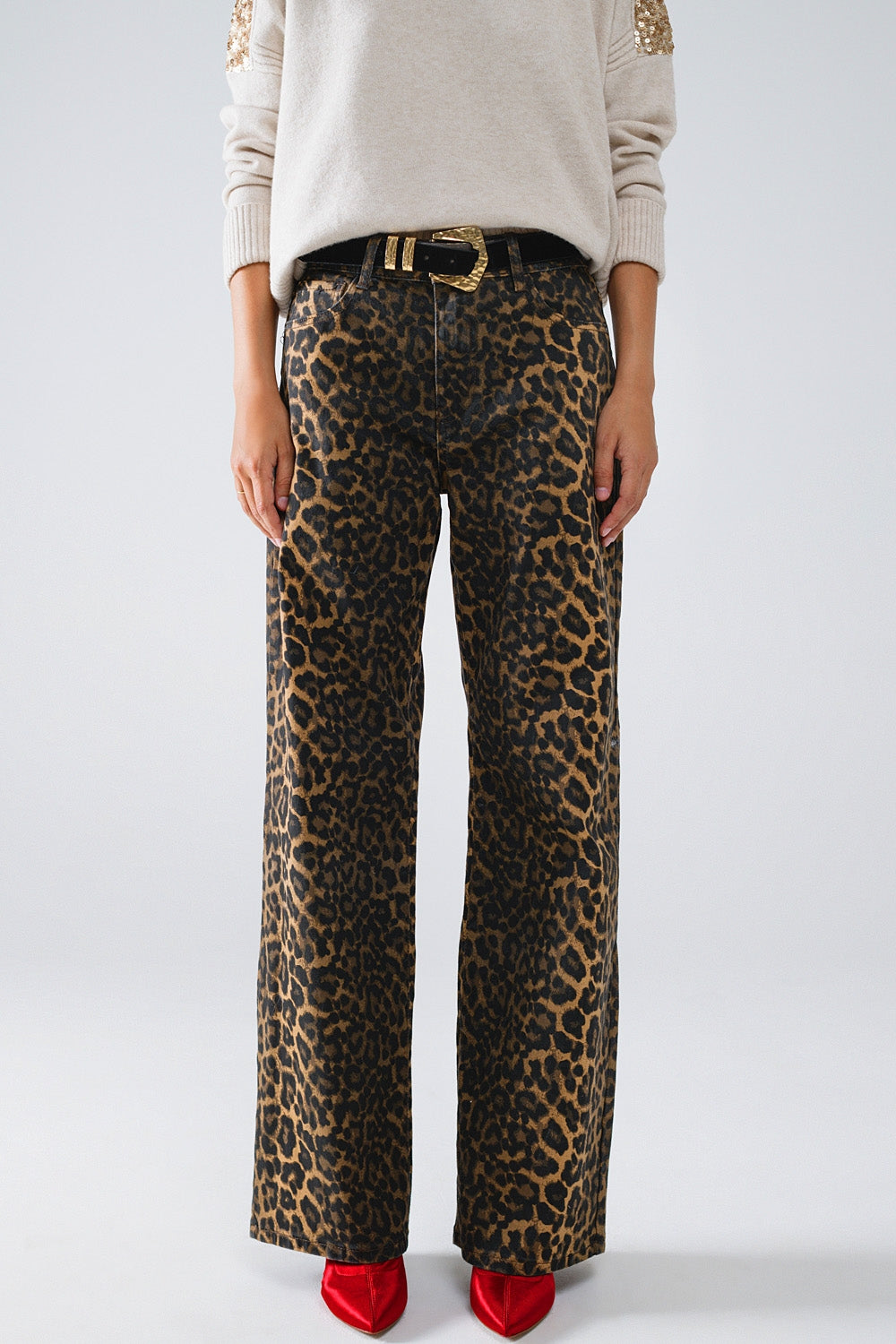 Q2 Vaqueros rectos con estampado de leopardo