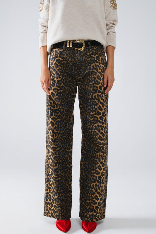 Q2 Vaqueros rectos con estampado de leopardo