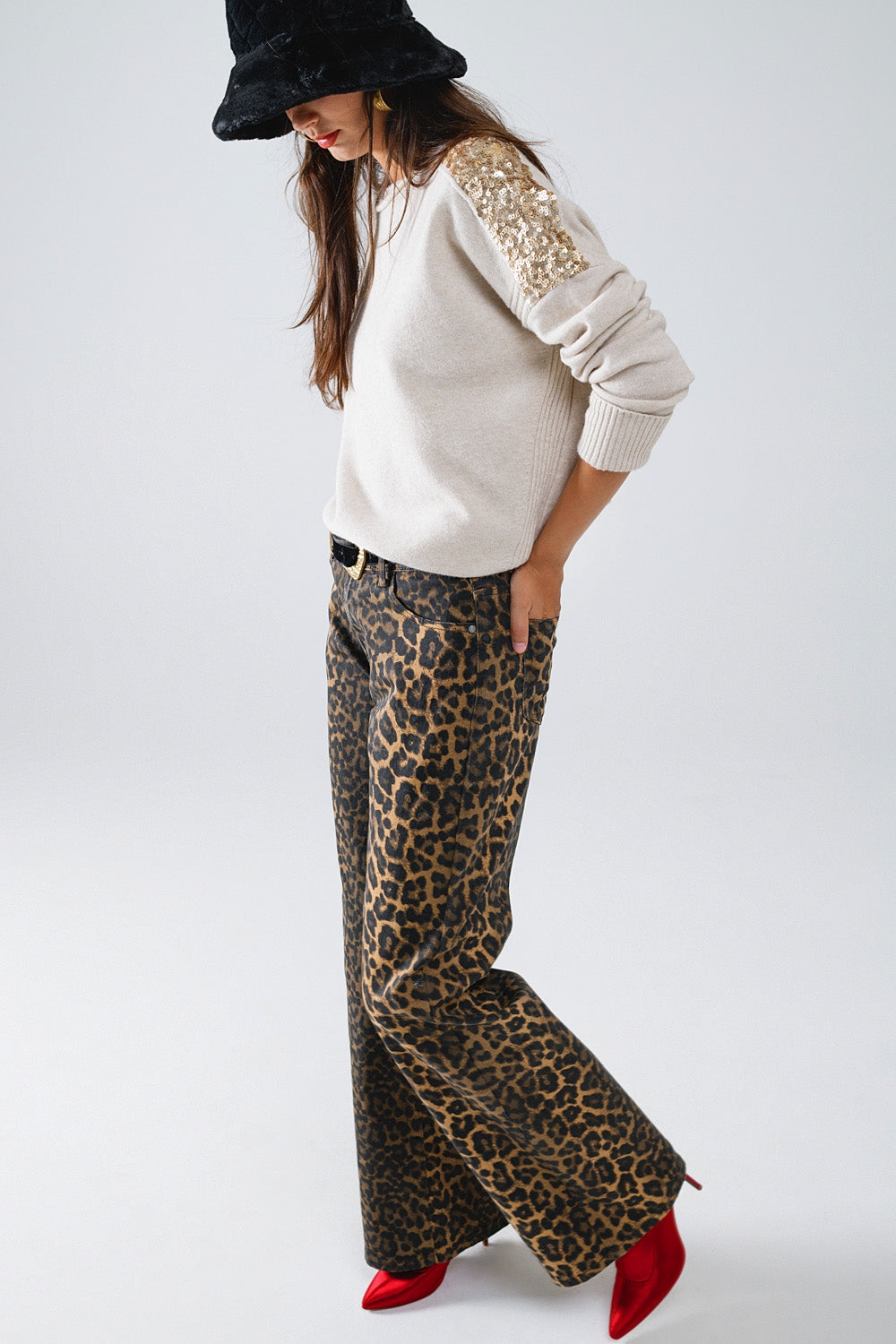 Vaqueros rectos con estampado de leopardo Q2