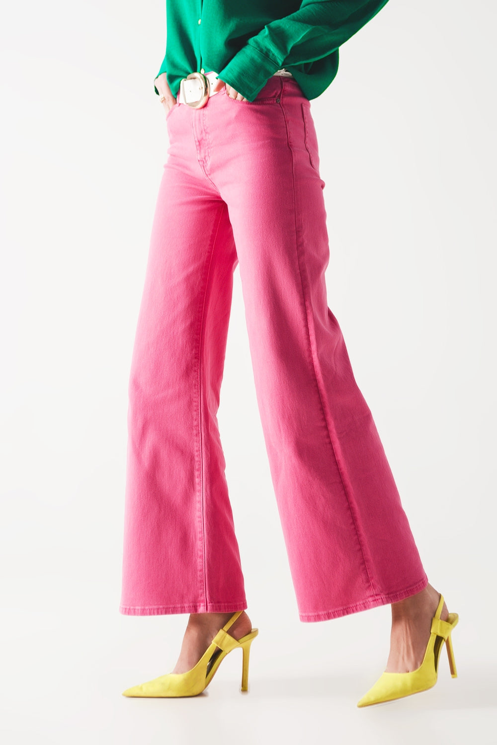 Vaqueros rosa de pernera ancha de mezcla de algodón Q2