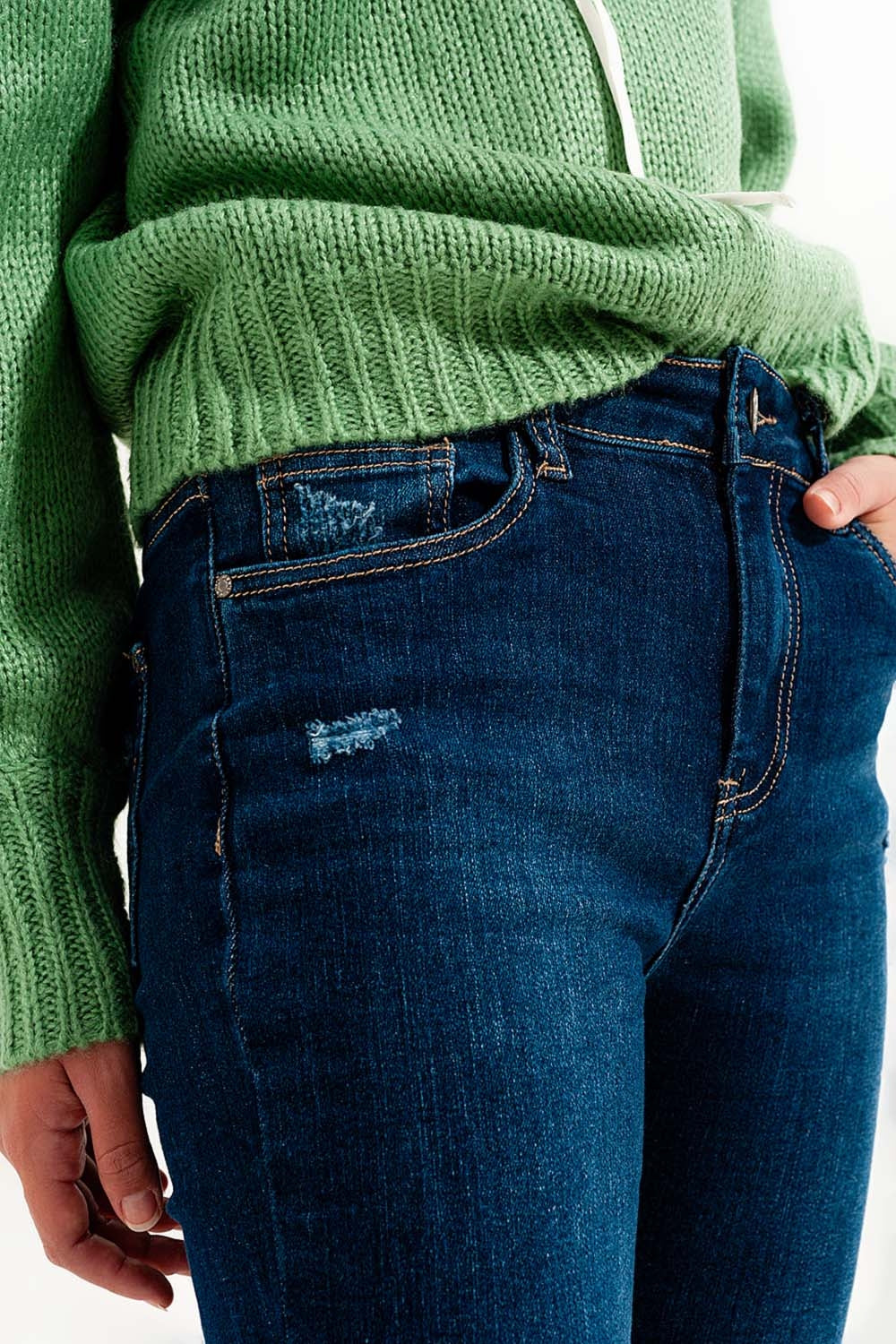 Vaqueros Skinny azul medio con dobladillo en el bajo elastico Q2