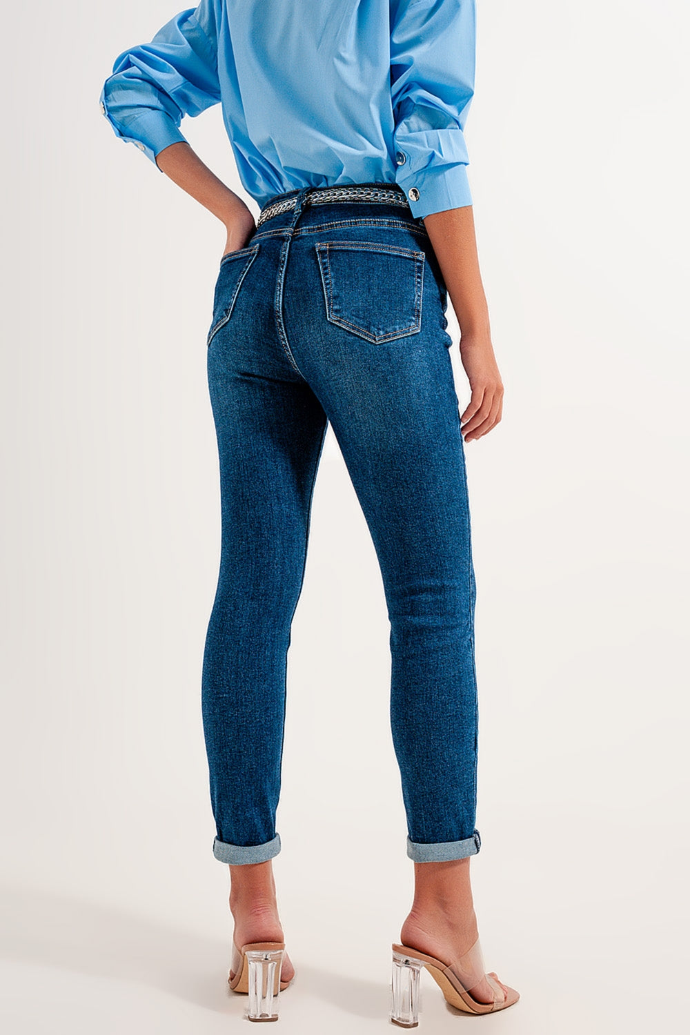 Vaqueros skinny con lavado oscuro de talle alto Q2