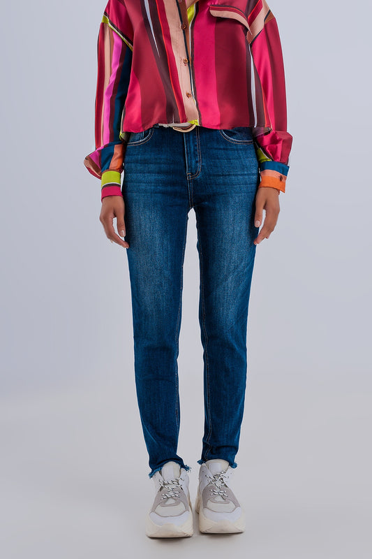 Q2 Vaqueros skinny de cintura alta con bajos sin rematar en azul oscuro