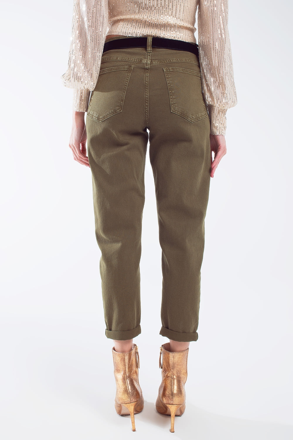 Vaqueros slouchy de algodón de talle medio en khaki sepia Q2