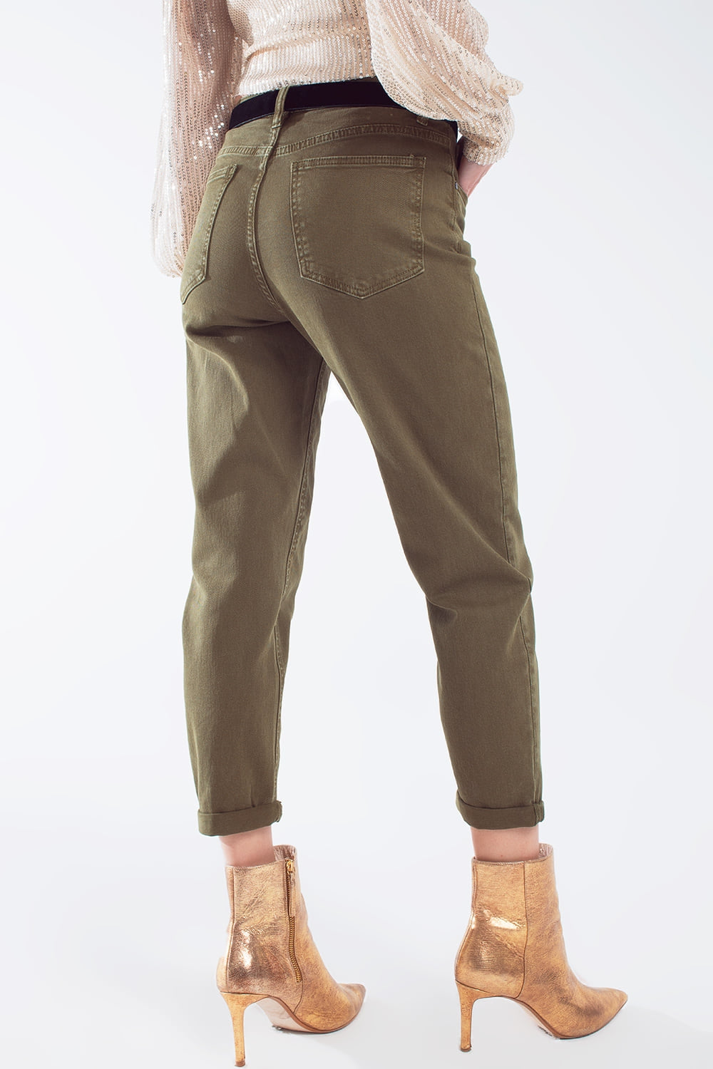 Vaqueros slouchy de algodón de talle medio en khaki sepia Q2