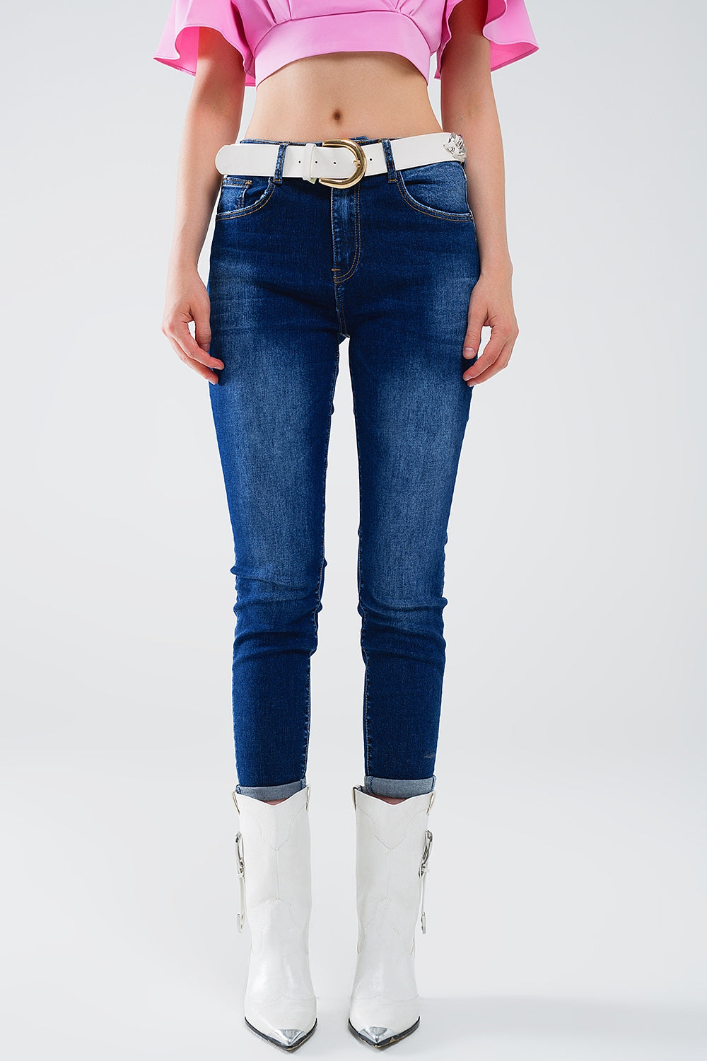 Q2 Vaqueros super skinny lavado oscuros de denim elástico