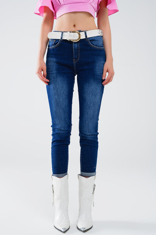 Q2 Vaqueros super skinny lavado oscuros de denim elástico