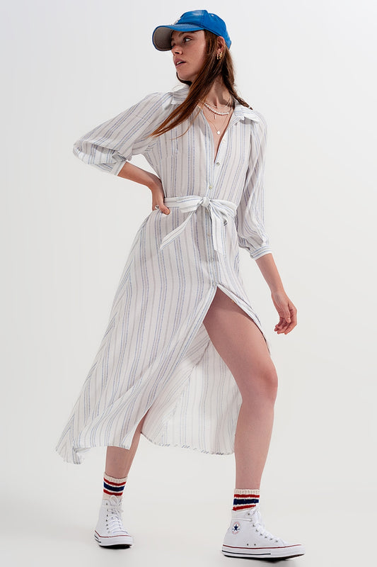 Q2 Vestido amplio con botones y diseño a rayas