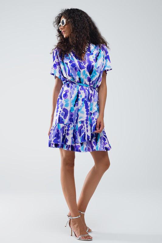 Q2 Vestido corto de tirantes azul y morado