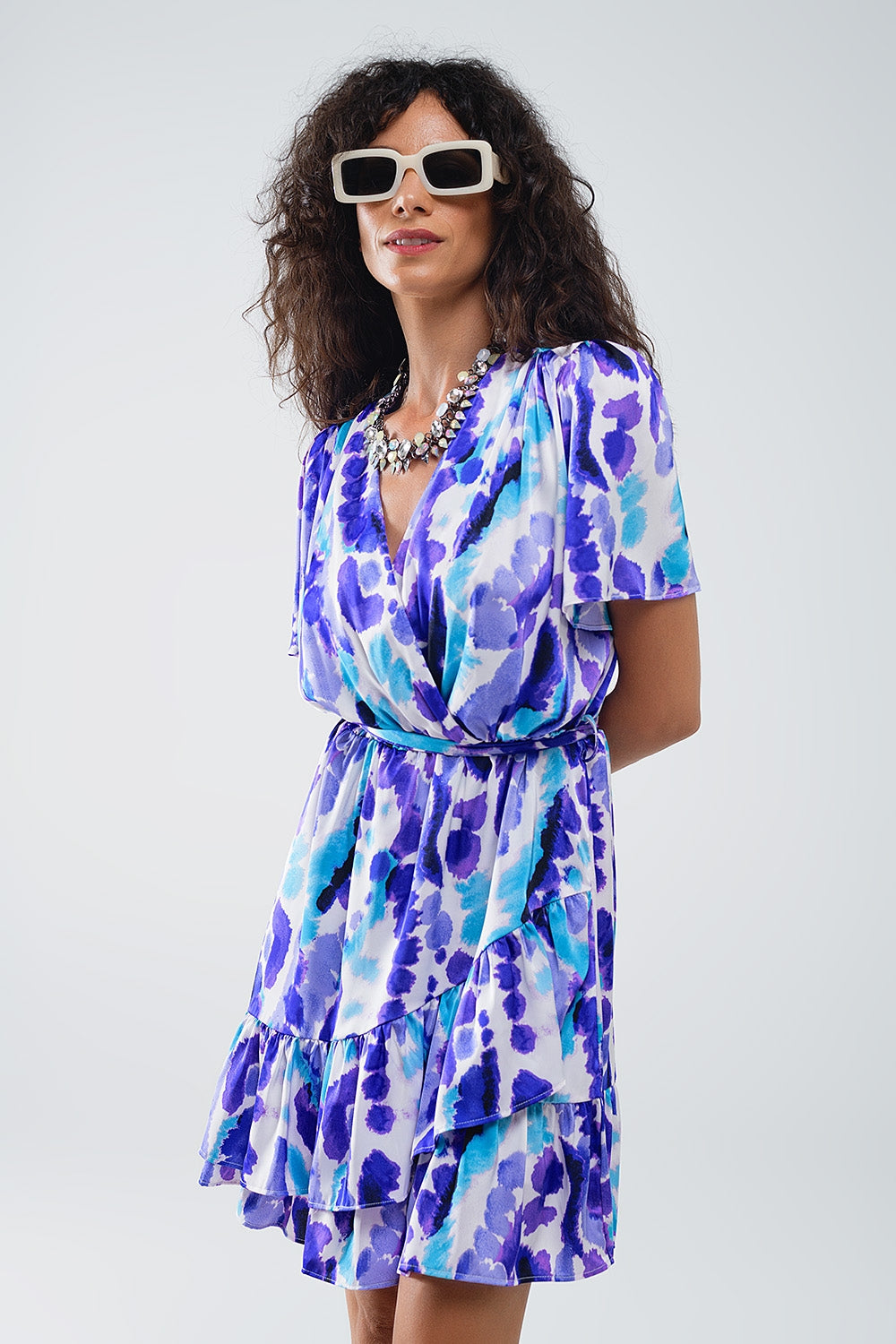 Vestido corto de tirantes azul y morado Q2