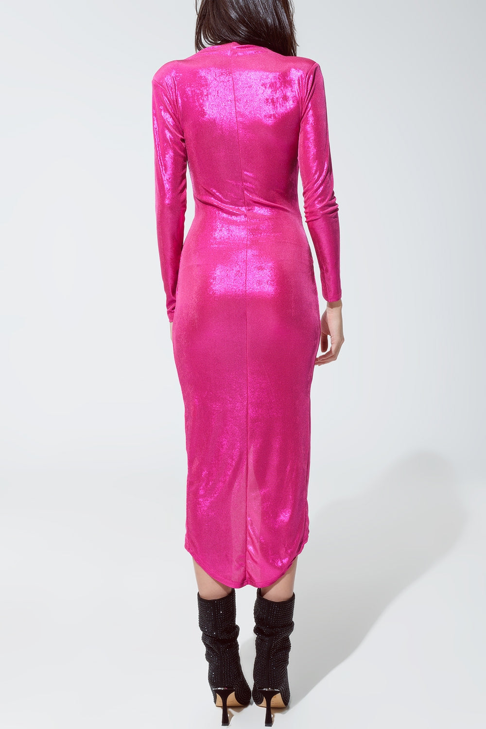 Vestido de fiesta Envuelto con Escote Plunge en Rosa Metalizado Q2