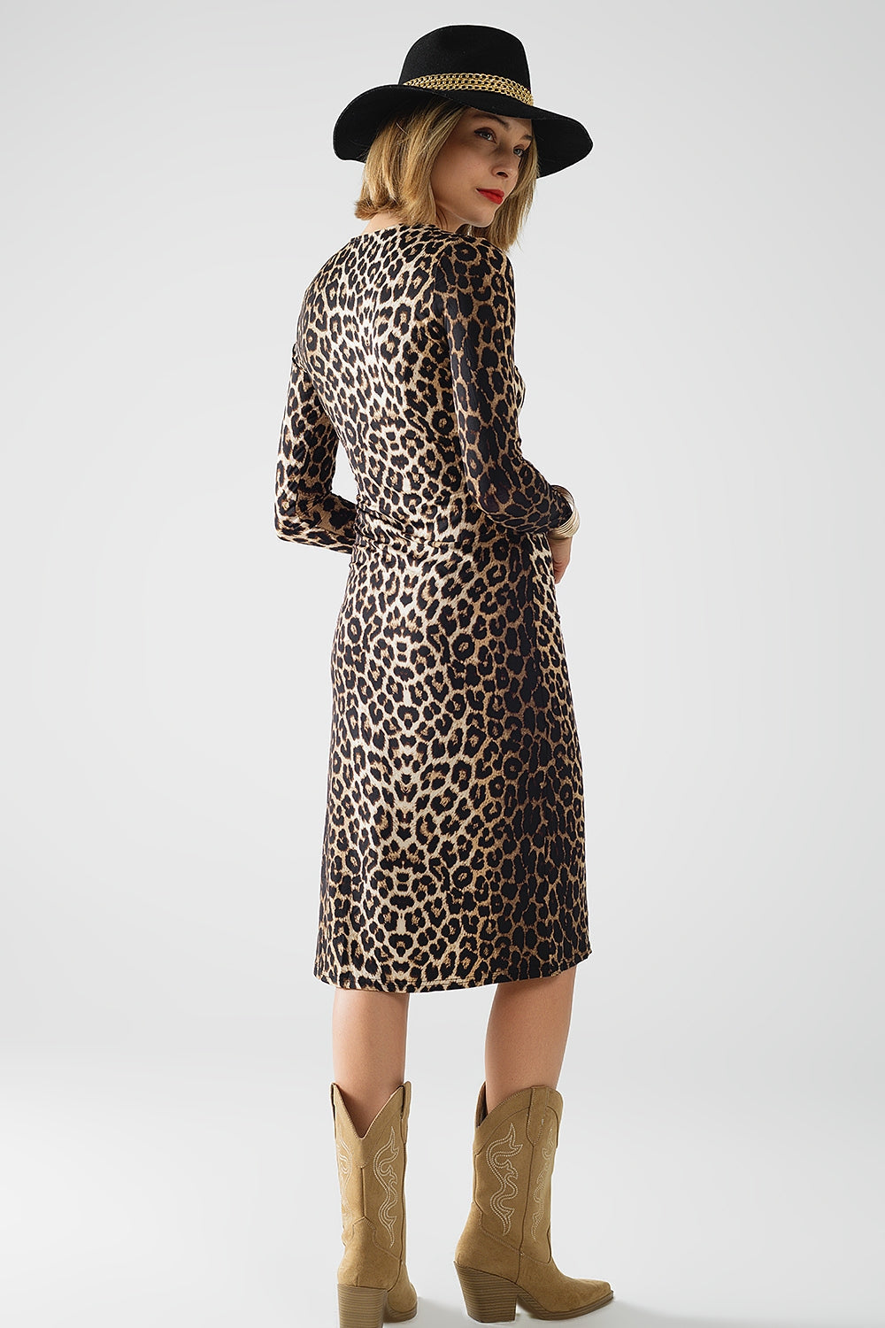 Vestido de Spandex con estampado de leopardo y detalle de lazo Q2