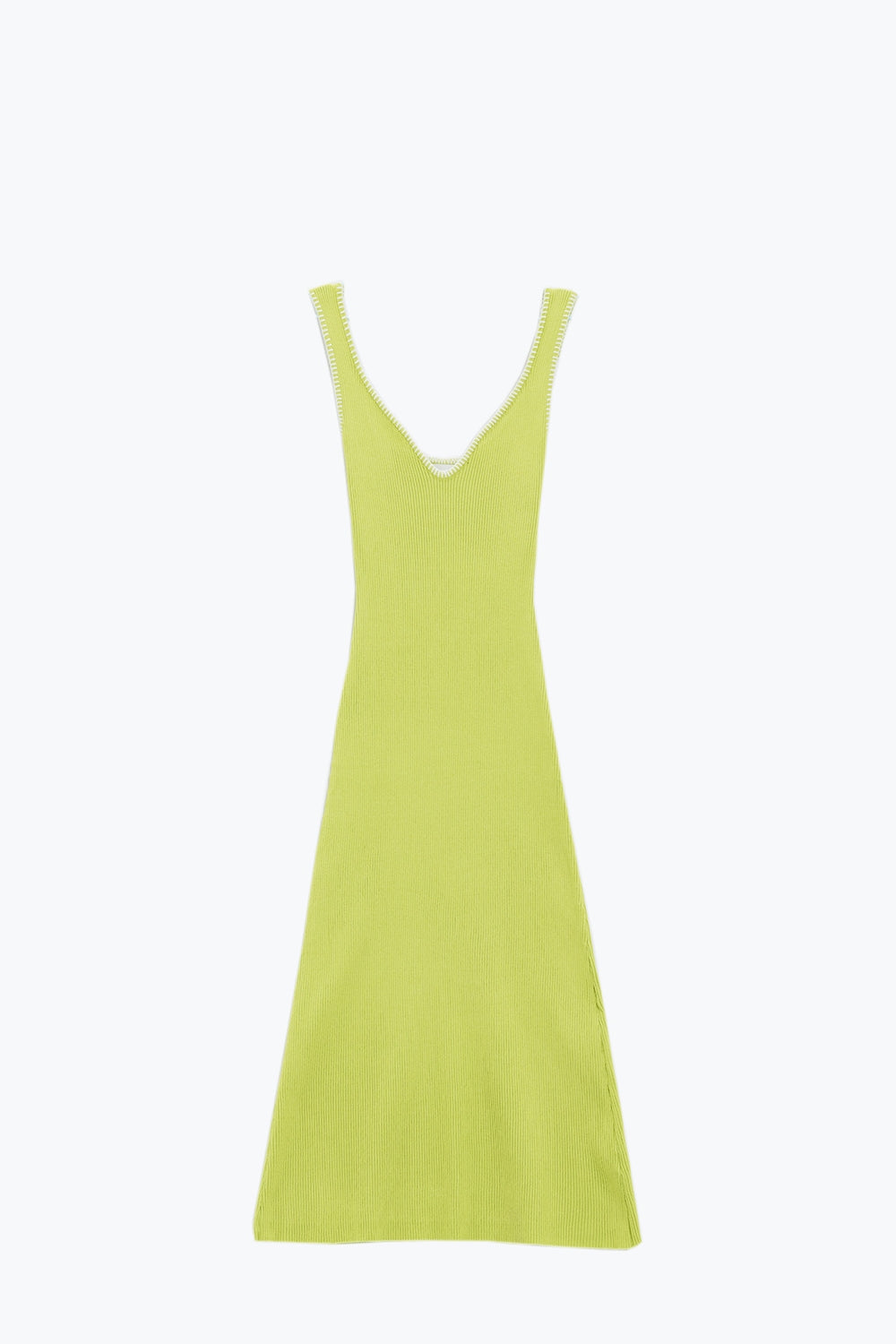Vestido de verano de corte A en verde lima con ribetes blancos Q2