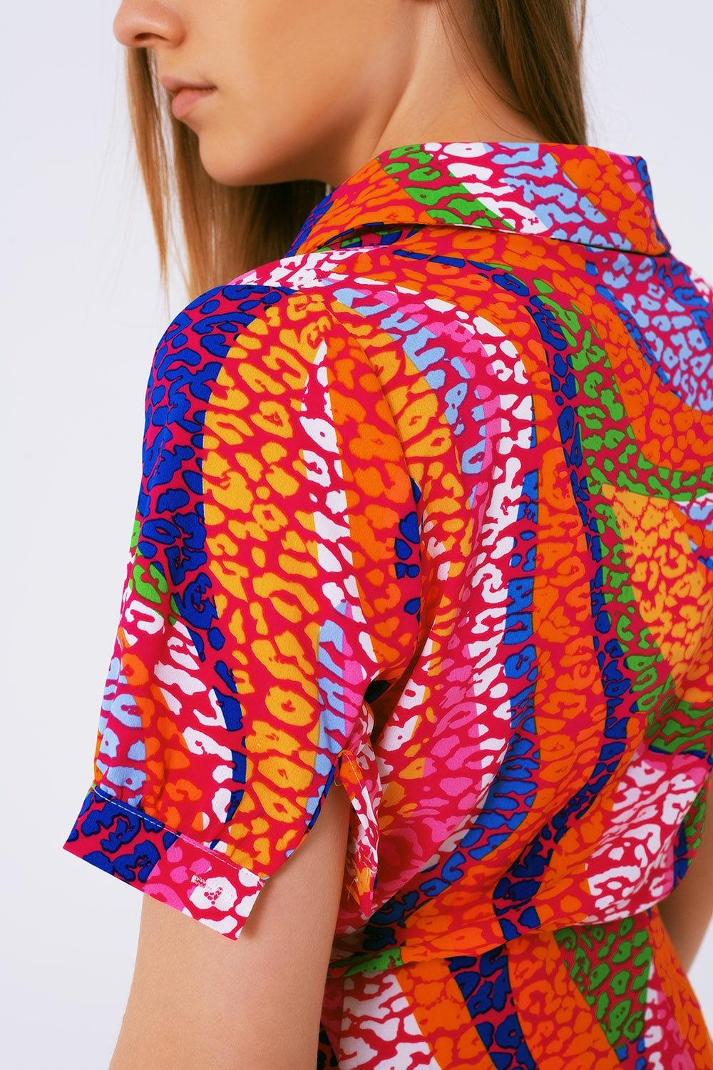 Vestido estampado multi color cruzad tonos rosas Q2