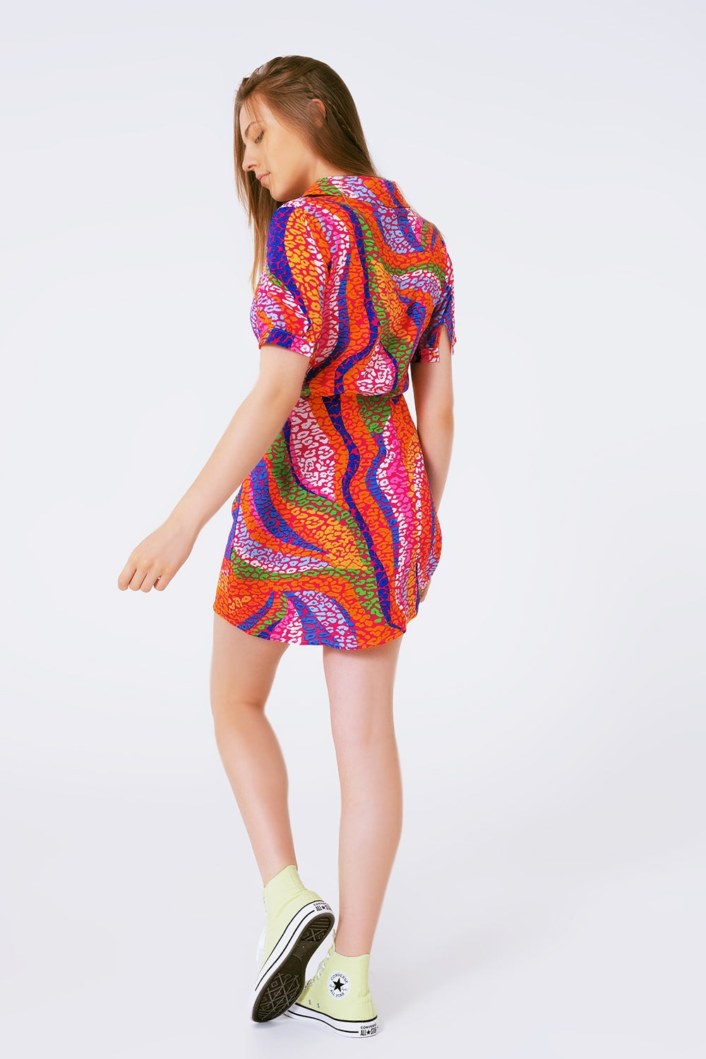 Vestido estampado multi color cruzad tonos rosas Q2