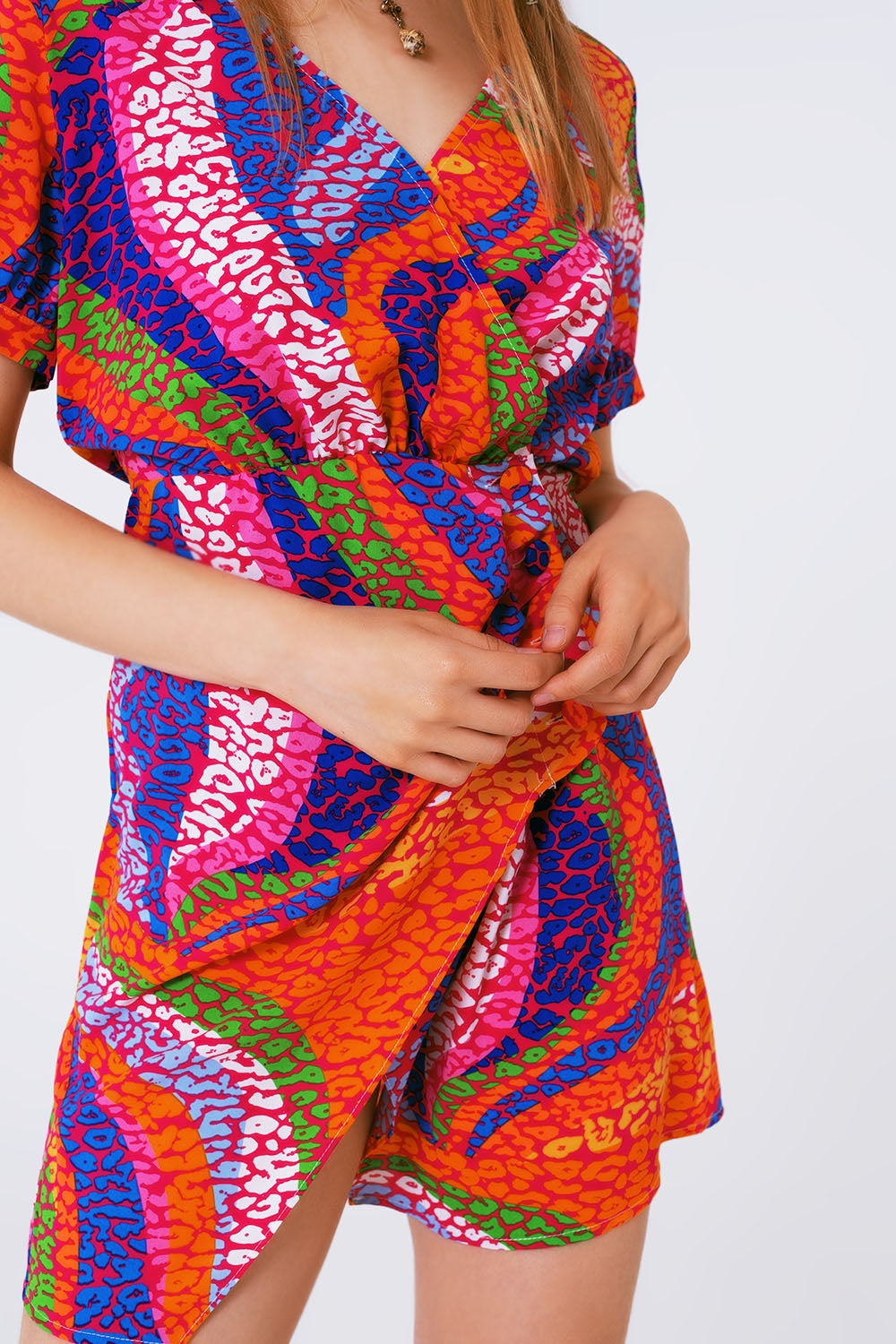 Vestido estampado multi color cruzad tonos rosas Q2