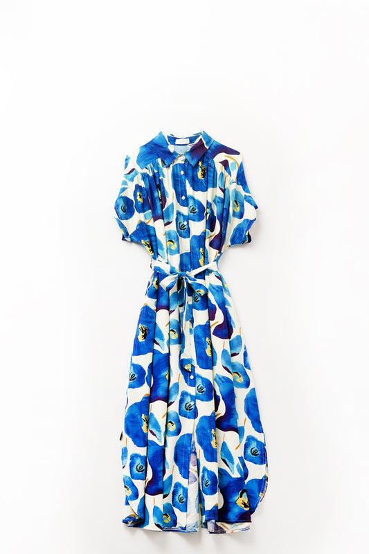 Q2 Vestido Floral Bliss en tonos azul cian y amarillo