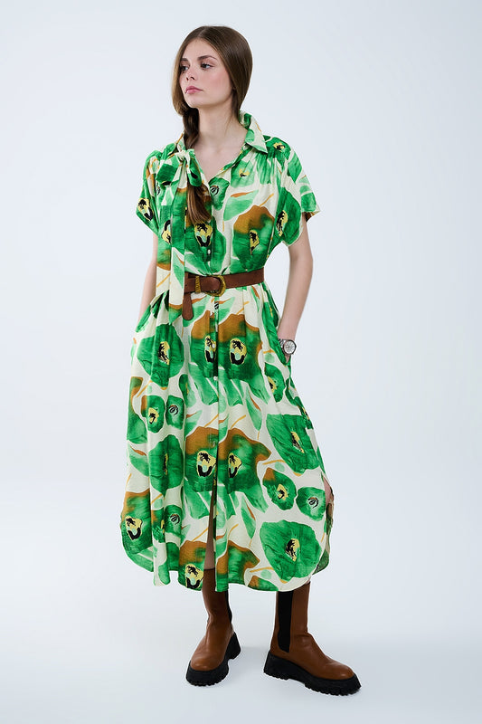 Q2 Vestido Floral Bliss en tonos verdes y cálidos