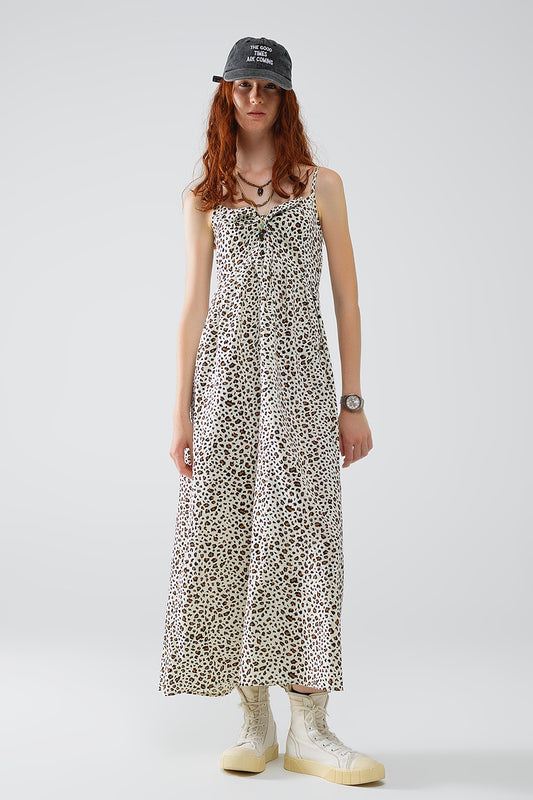 Q2 Vestido largo con estampado de leopardo y detalle de nudo
