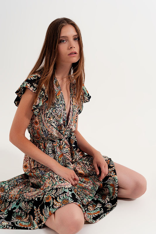 Q2 Vestido largo con falda escalonada y estampado de cachemir
