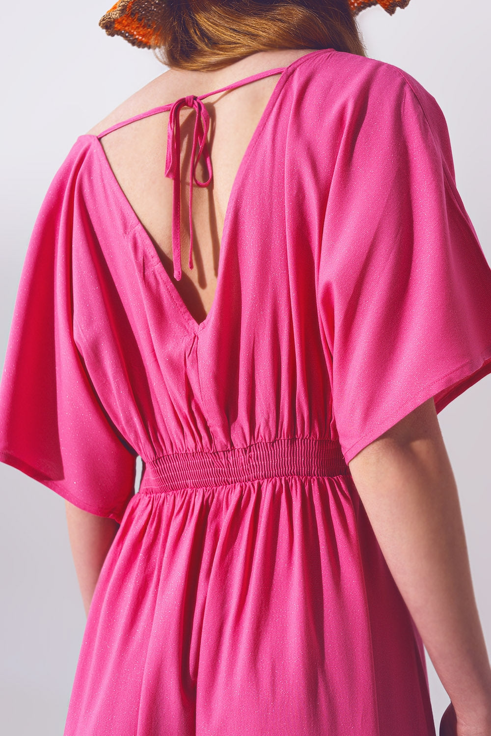 Vestido largo con manga kimono en rosa Q2