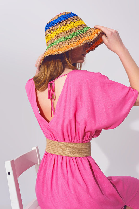 Q2 Vestido largo con manga kimono en rosa