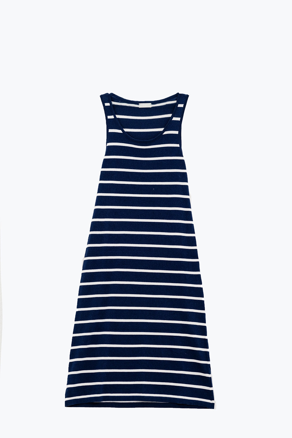 Vestido maxi De Tirantes Con Cuello Redondo En Azul Marino Con Rayas Blancas Q2