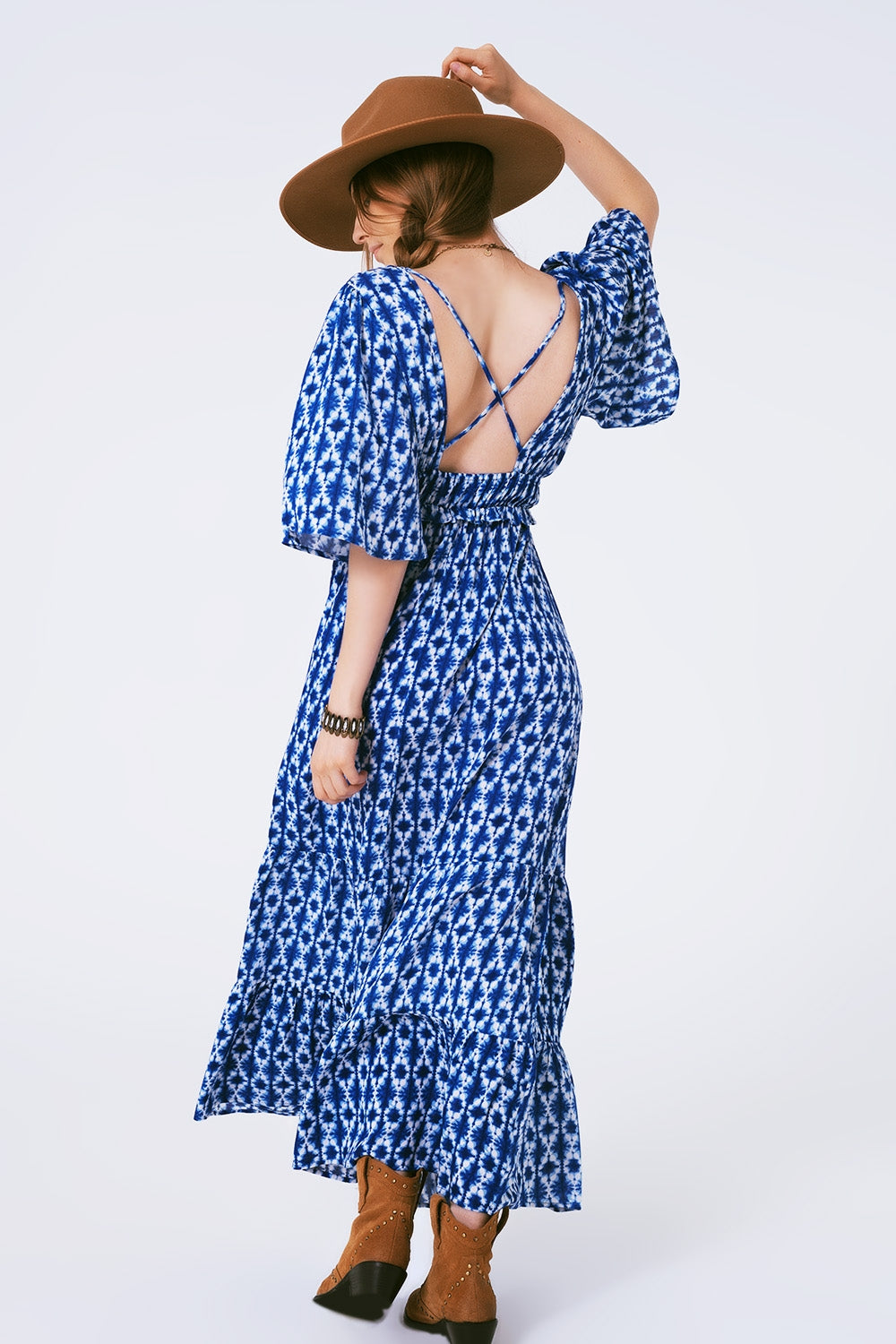 vestido maxi estampado boho cruzado en la espalda Q2