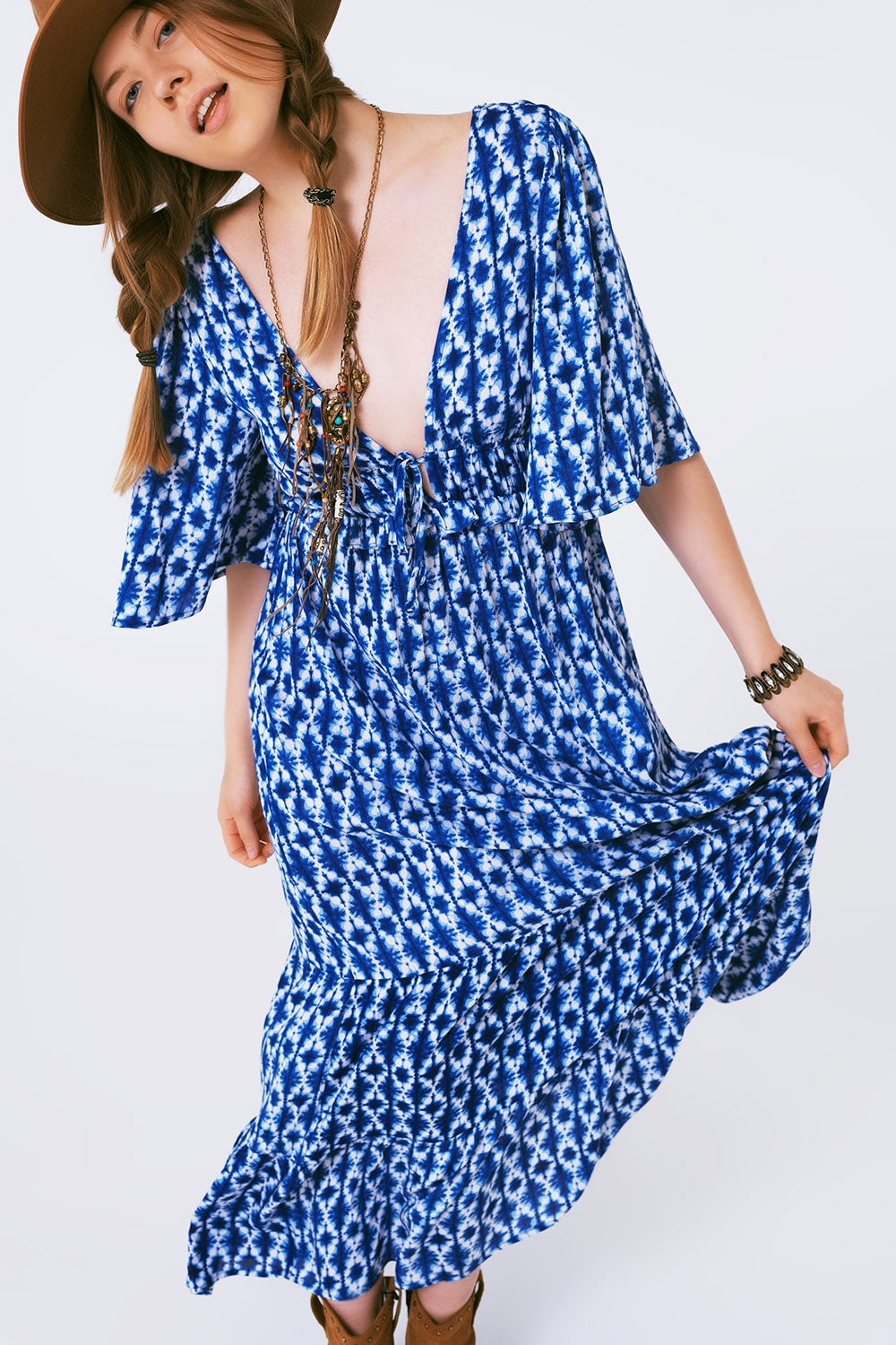 vestido maxi estampado boho cruzado en la espalda Q2
