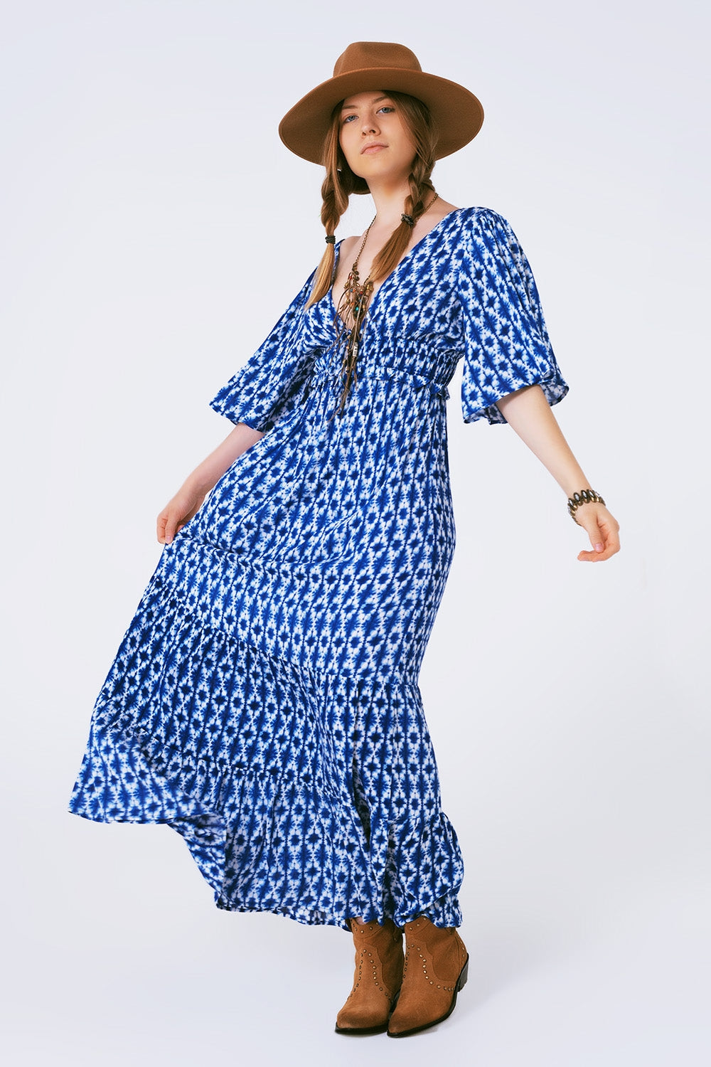 vestido maxi estampado boho cruzado en la espalda Q2