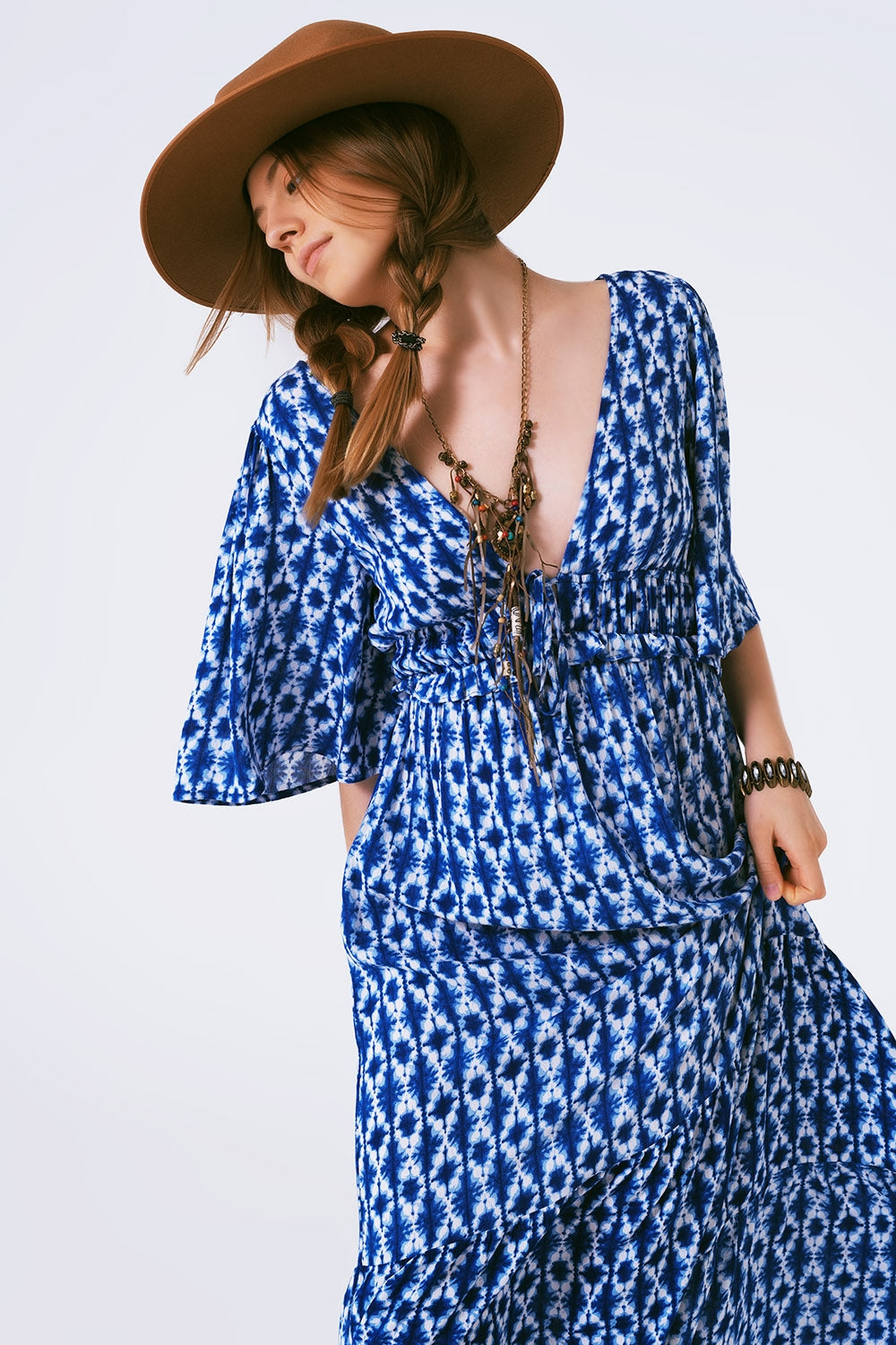 vestido maxi estampado boho cruzado en la espalda Q2
