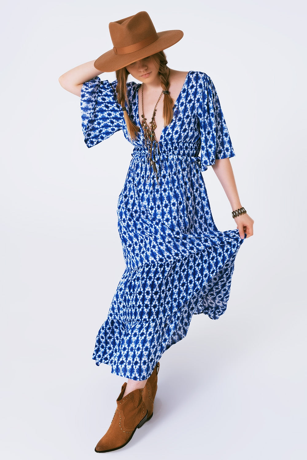 vestido maxi estampado boho cruzado en la espalda Q2