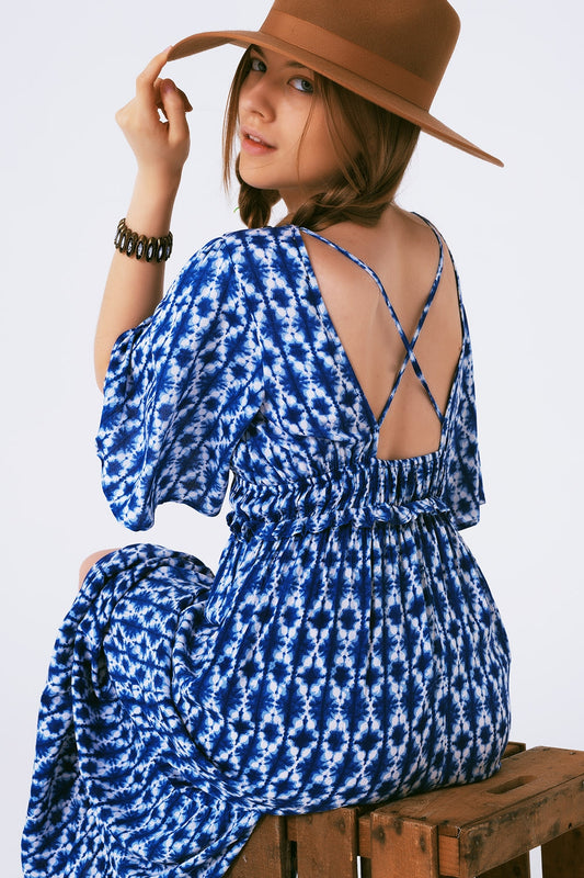Q2 vestido maxi estampado boho cruzado en la espalda