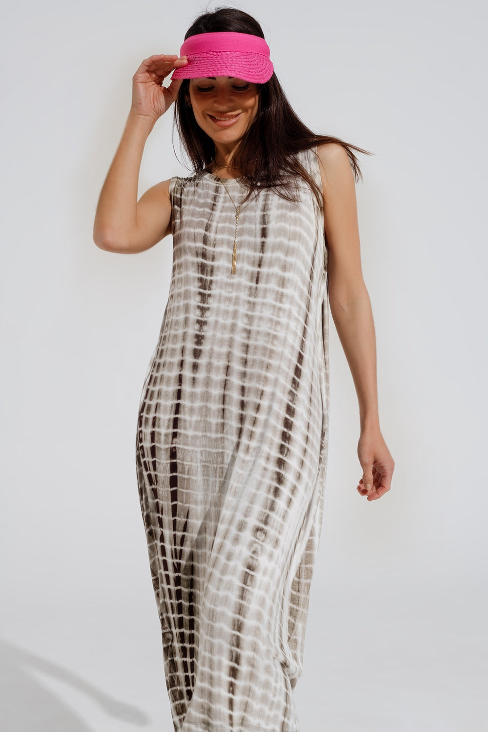 Vestido maxi Relajado Tie dye En Sombras de khaki Q2