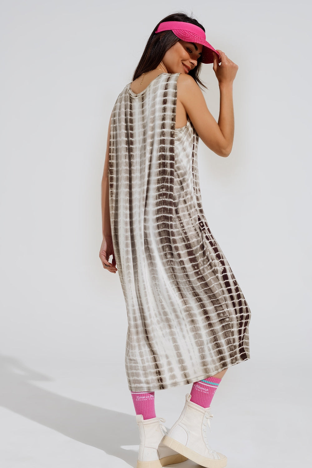 Vestido maxi Relajado Tie dye En Sombras de khaki Q2