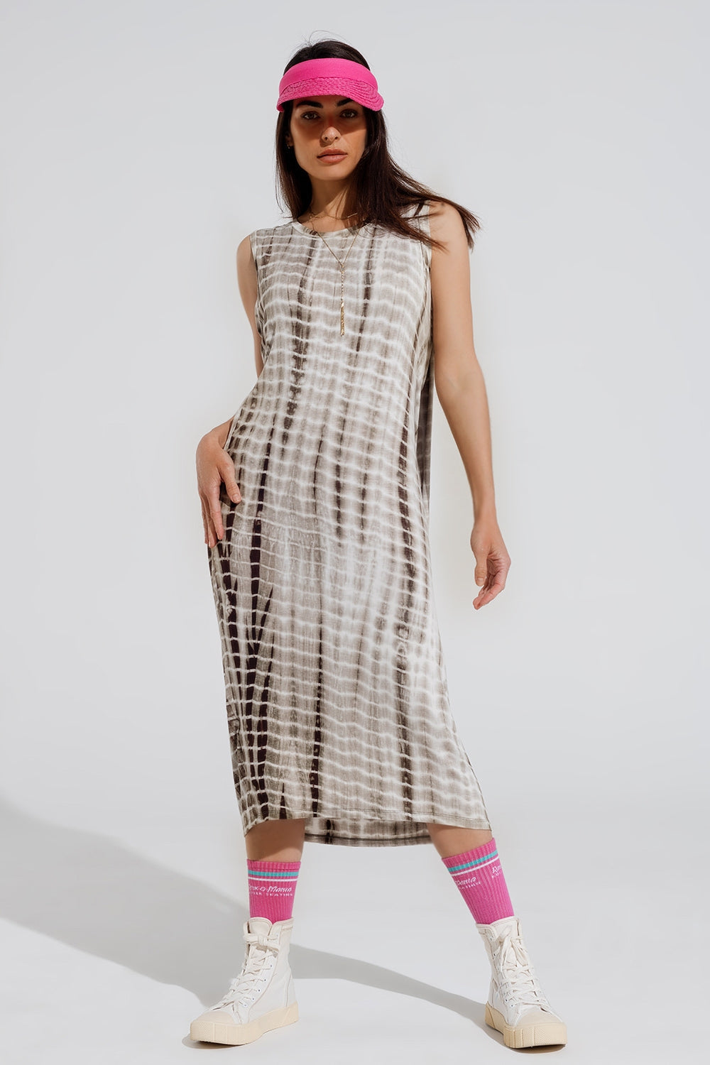 Vestido maxi Relajado Tie dye En Sombras de khaki Q2