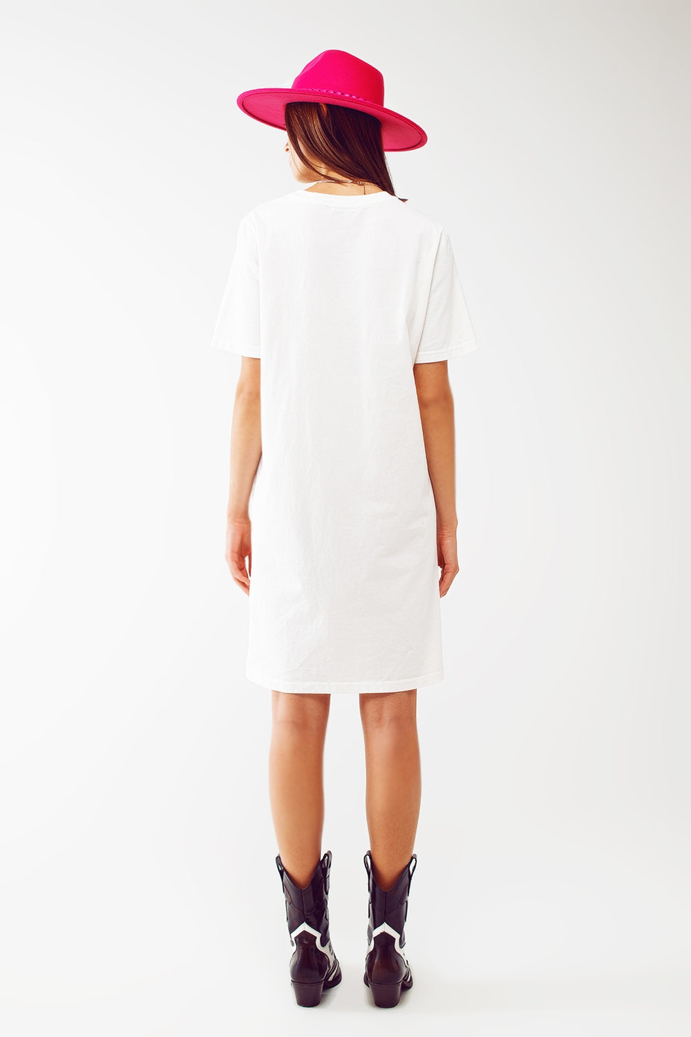 Vestido midi blanco estilo camiseta boston 1984 university Q2