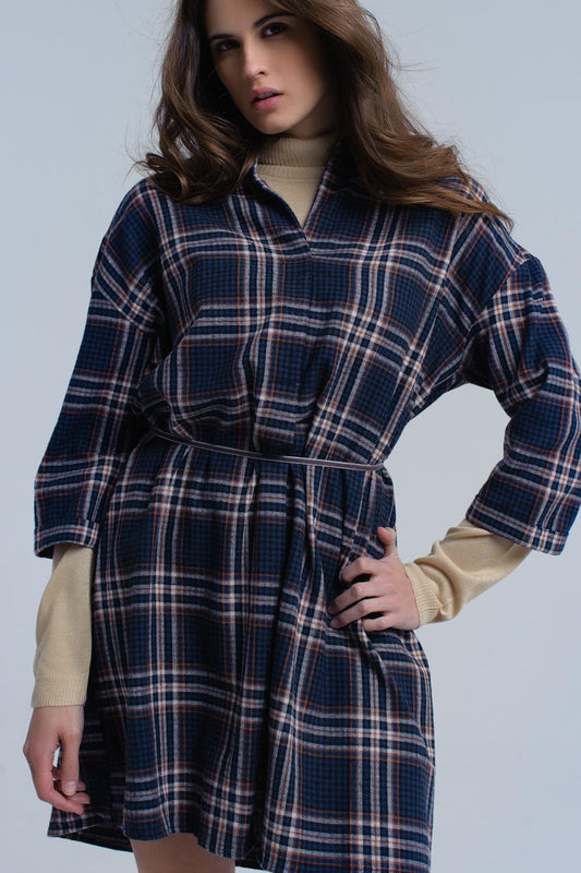 Q2 Vestido midi de cuadros azul marino