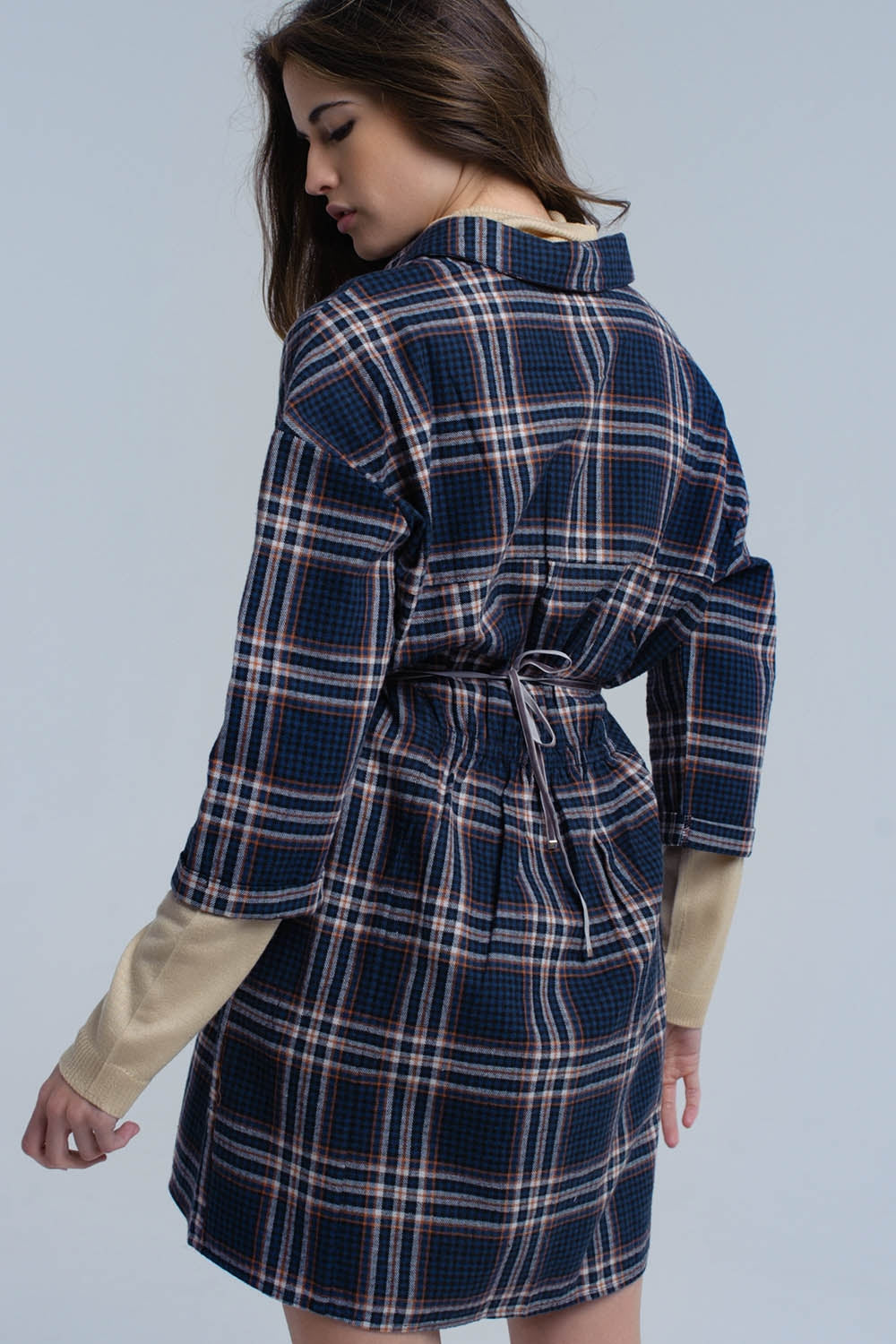 Vestido midi de cuadros azul marino Q2