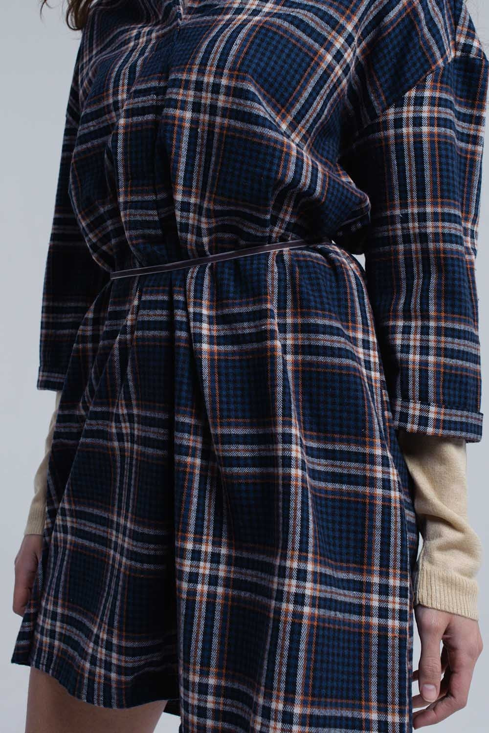 Vestido midi de cuadros azul marino Q2